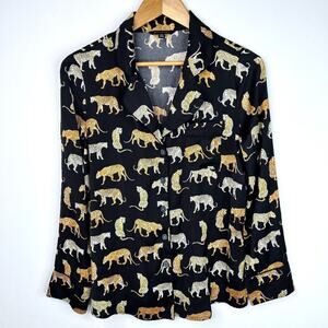 Banana Republic Black Cheetah Print Long Sleeve PJ Top XS